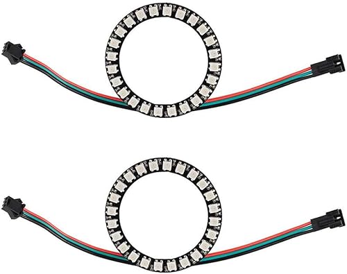 2 lámparas LED Pixel WS2812B 5050 RGB, 24 controlables individualmente, 5 V CC, 24 bits a todo color, controlador integrado, para Arduino y