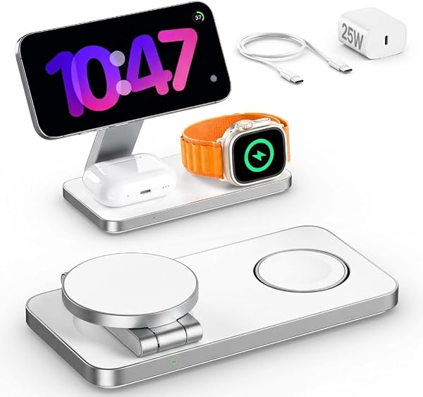 QTlier Induktive ladestation Qi2.2 25W, 3 in 1 Apple Ladestation