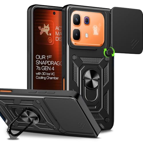 AESTMO Tough Armor Infinix Note 60 Pro 5G Bumper Back Case Cover | Ring Holder & Sliding Camera Shield Cover | 360 Degree Protection Back Case Cover for Infinix Note 60 Pro 5G (Black)