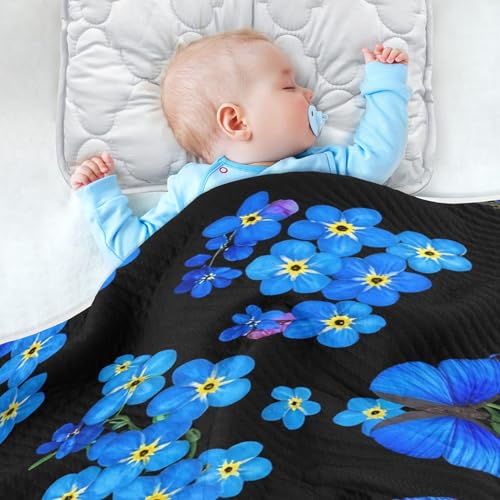 Burbuja Blue Butterflies Baby Blanket for Boys Girls, Nursery Soft Warm Swaddling Receiving Baby Blankets, 30x40 in Toddler Blanket4