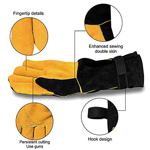 Welding Gloves, Cuwiny 1112°F Heat/Fire Resistant/Leather Forge Gloves, With Kevlar Stitching String, 16 Inches Extra Long Sleeve And Fireproof Hook And Loop Tape,Fit For Mig/Tig #TOP2