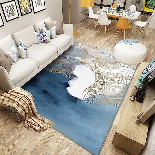 Tapis bleu 160x200cm abstrait et lavable pour le salon et la chambre - 2