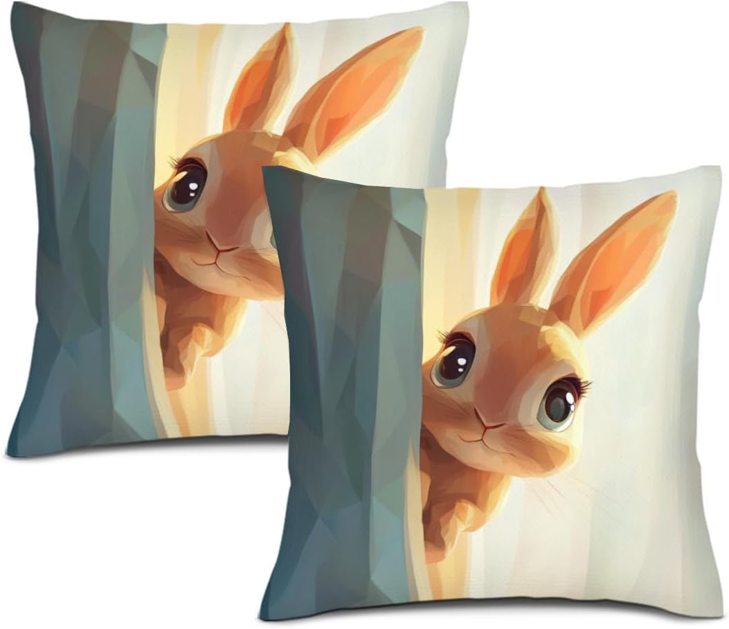 Set of 2 Decorative Throw Pillow 28x28 Inches Bunny Prints Pillowcase with Hidden Zipper Decor Cushion Gift for Home Sofa Bedroom Couch Car