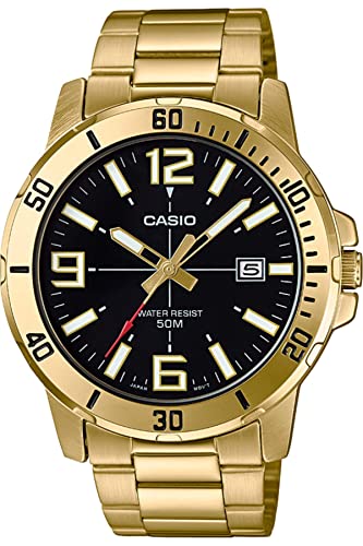 Casio MTP-VD01G-1BV Men's Enticer Gold Tone Stainless Steel Black Dial Casual Analog Sporty Watch