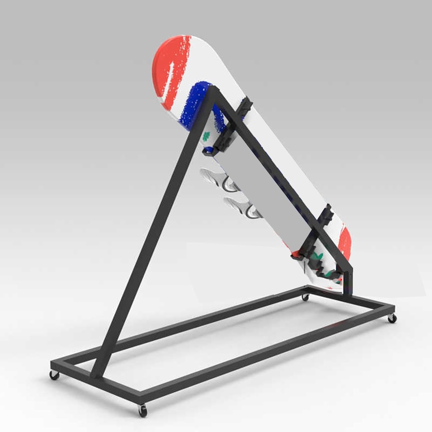 Skateboard Rack Floor Stand with Wheels,Surfboard Display Rack,Indoor and Outdoor Storage,Easy to Assemble,for Garages Clubs and Skate Shops