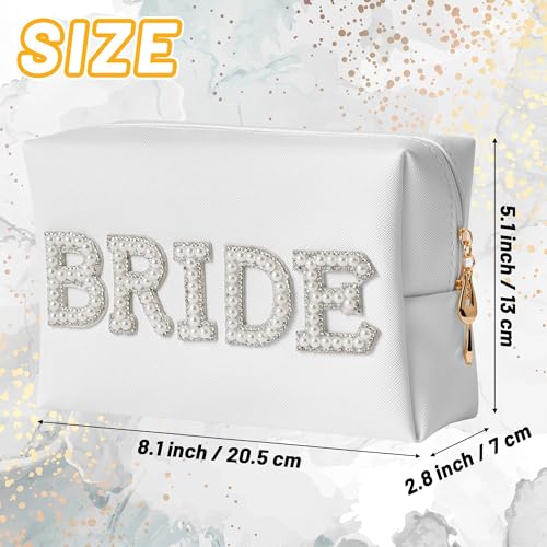 Bride Patch Cosmetic Bag - Wedding Toiletry Makeup Bag Bridal Engagement Shower Gift Pearl Rhinestone Letter Patch Bride Bridesmaid Travel Portable PU Leather Large Makeup Pouch2