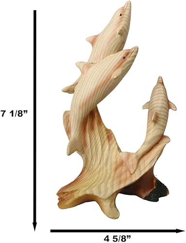 Miniatura 2 de Ebros Gift Three Dancing Family of Dolphins Escultura de 7 pulgadas de alto de resina de madera sintética de delfines nariz de botella Familia