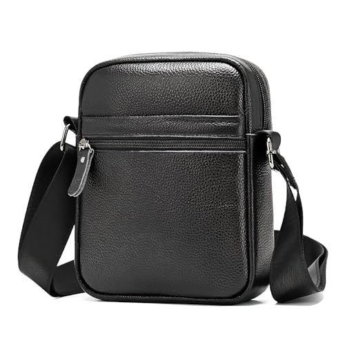 Sac à bandoulière pour homme petit format en cuir véritable de couleur noire