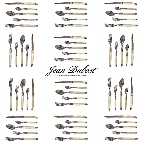 LAGUIOLE - Complete 60pc Cutlery Set for 12 People - Pearl Stainless Steel - Dishwasher Safe - Official French Laguiole Jean Dubost - With Certificate of Authenticity