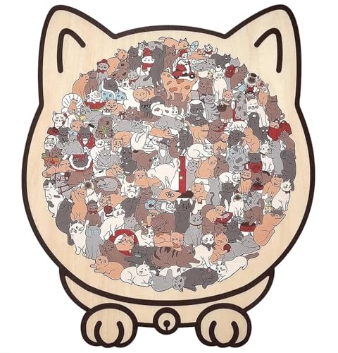 135 Piece Cat Shaped Wooden Jigsaw Puzzle for Adults, Cute