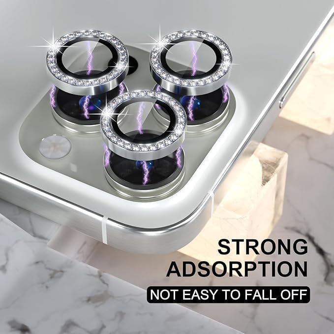 Image of Compatiable with iPhone 16 Pro / 16 Pro Max Camera Lens Protector Ring - Diamond Design | 9H Tempered Glass | HD Clear | Anti-Scratch | Anti-Drop White Diamond