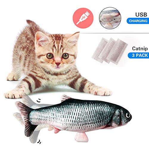 Vockvic Juguetes del Catnip, Electrico Recargable USB Juguetes Simulación Peluches Pescado, 30CM Divertido Interactiva Mascota Pescado Juguetes para Gato/Gatito