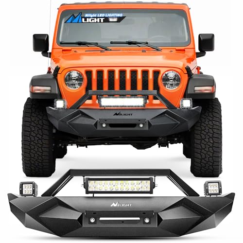 Image of Nilight Front Bumper w /Winch Plate Compatible for 2018-2024 Jeep Wrangler JL with 72W LED light bar 2 x 18W LED Work Light Pod License plate bracket