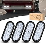 GOOACC 6Inch Oval Trailer Tail Light 4PCS 10LED White Reverse Back Up Lights w/Surface Mount Grommets Plugs IP67 Waterproof for Truck RV Tractor