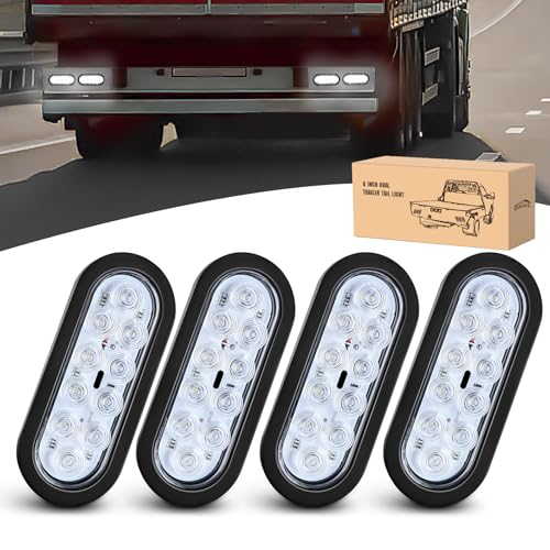 GOOACC 6Inch Oval Trailer Tail Light 4PCS 10LED White Reverse Back Up Lights w/Surface Mount Grommets Plugs IP67 Waterproof for Truck RV Tractor