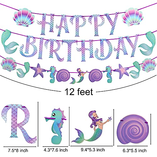 Mermaid Birthday Party Decoration Mermaid Happy Birthday Banner Under The Sea Theme Garlands For Girls Mermaid Theme Party Supplies #TOP3