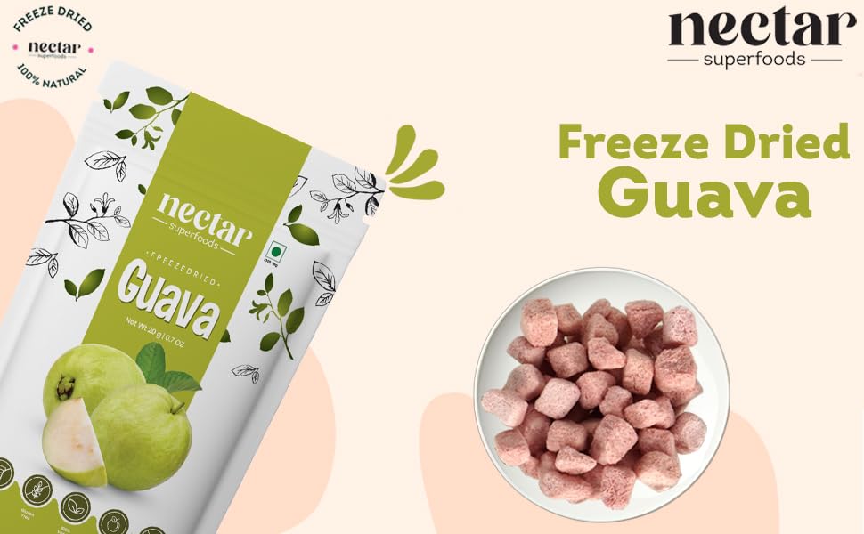 Nectar Superfoods Freeze Dried Guava Cubes No Sugar & Preservatives Vegan Gluten Free Healthy Fruit Snack Camping Party Essential 0.7 Oz (20gram) Pouch Pack Of 2 Nos - Image 2