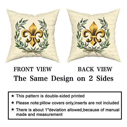 Giwawa Fleur De Lis Throw Pillow Covers Green Spring Leaves Wreath Pillow Case 18X18 Inch Vintage Style Square Cushion Cover Decorative French Country Pillow Cases For Couch Sofa Bedroom Set Of 2 #TOP3