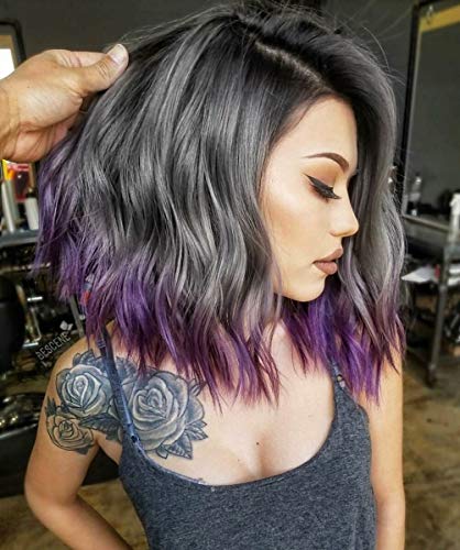 AISI BEAUTY Purple Wigs Wavy Bob Wigs Ombre Purple Wig for Women Natural Side Part Short Wave Shoulder Length Synthetic Heat Resistant Fiber Hair.
