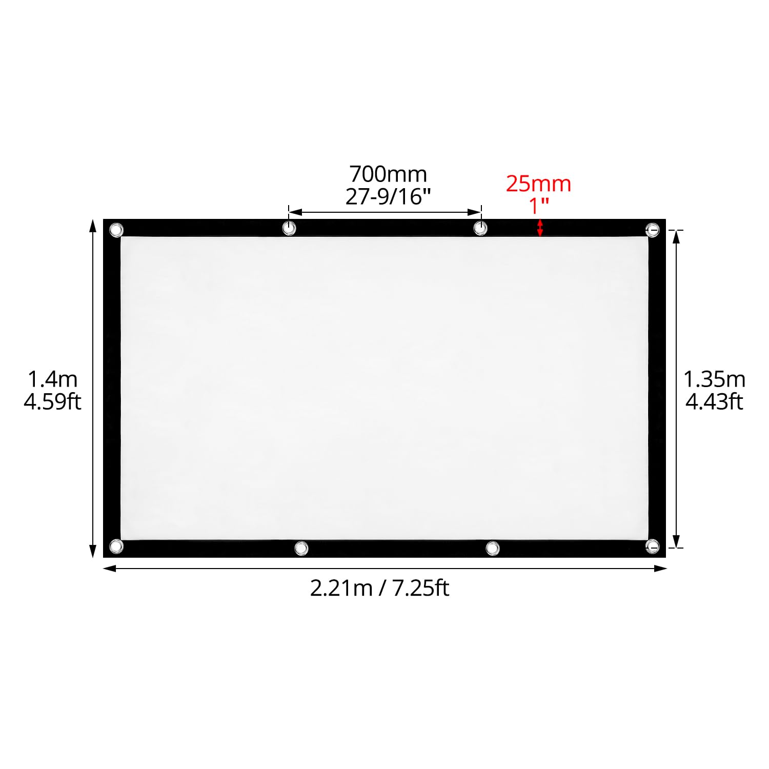 QWORK® Schermo per proiettore 100 pollici, 16:9 HD schermo proiettore pieghevole, 221 x 125 cm schermo per proiezione antirughe con accessori, per uso interno ed esterno