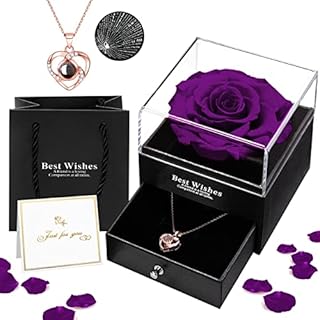 Preserved Real Rose in Box with I Love You Necklace Handmade Eternal Flower Valentine Gifts for Her Girlfriend Wife Mother Women on Wedding Anniversary Birthday Valentine's Day Mother's Day Christmas