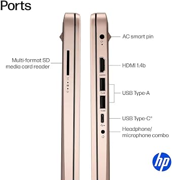 HP 14 Business & Student Laptop with 1-Year Office 365 & Copilot AI, 640GB Storage (128GB SSD+512GB SD Card) 4GB RAM, Intel Quad-Core Processor, PLUSERA Hub Included, Win11, Rose Gold