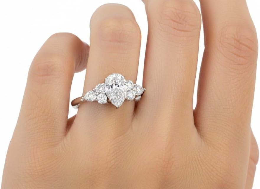 Choose Your Gemstone Pear Shape Accented Engagement Ring 925 Sterling Silver Matching Engagement Fashion Jewelry Easy to Wear Gifts Side Stone Engagement Rings : US Size 4 to 12