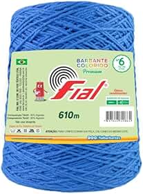 Barbante Fial N°6 Colorido 600g para Crochê e Tricô Macio (Azul Royal - 59)