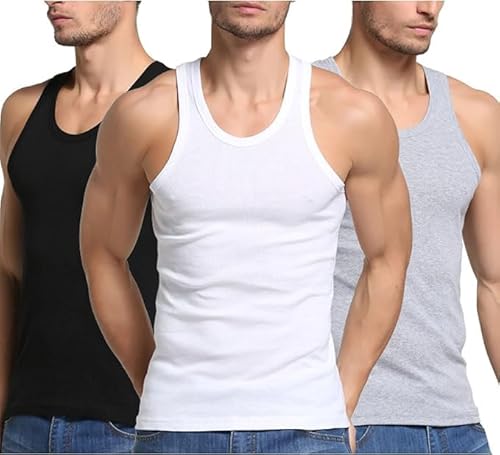 FORBEMK 3er Pack Tanktops Unterhemd Herren durch gekämmte Feinripp Bio-Baumwolle Schrumpft Nicht Verblasst Nicht Undurchsichtig 3Color-S