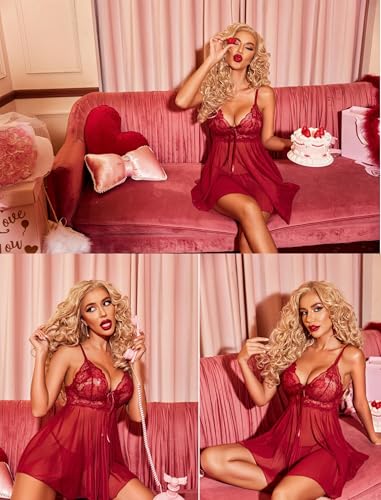 Image of SSoShHub Women Lingerie Set Lace Teddy Strap Babydoll Lingerie Bikini with Panty