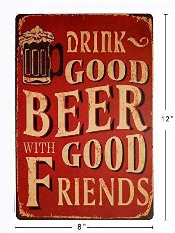 Miniatura 2 de Letrero ERLOOD antiguo de hojalata para decoración "Drink Good Beer with Good Friends" de 12 in x 8 in