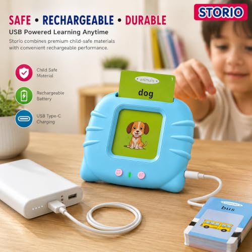 Image of Storio Toys Rechargeable Educational Language Skills Learning Talking Flash Cards for 2 Year Old Kids Boys Girls Baby Montessori Toys