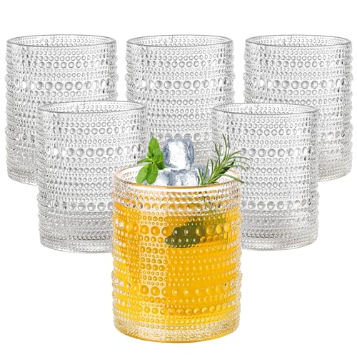 Amyoole 12oz Hobnail Drinking Glasses Set of 6,Clear Vintage Glassware Embossed Water Tumbler,Cocktail Glass Cups for Beer,Whiskey,Juice and Various Mixed Drinks by Amyoole - Used condition - US$19.74