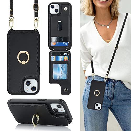 Cavor for iPhone 14 Plus Case Wallet with Card Holder,for iPhone 14 Plus Crossbody Case with Strap,Rotatable Ring Holder Kickstand Phone Case,Black by Cavor - Used condition - CA$3.83