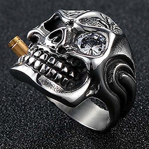 Jude Jewelers Vintage Stainless Steel Gothic Skull Smoking Bullet Biker Cocktail Party Ring (Clear Stone, 10) #TOP1