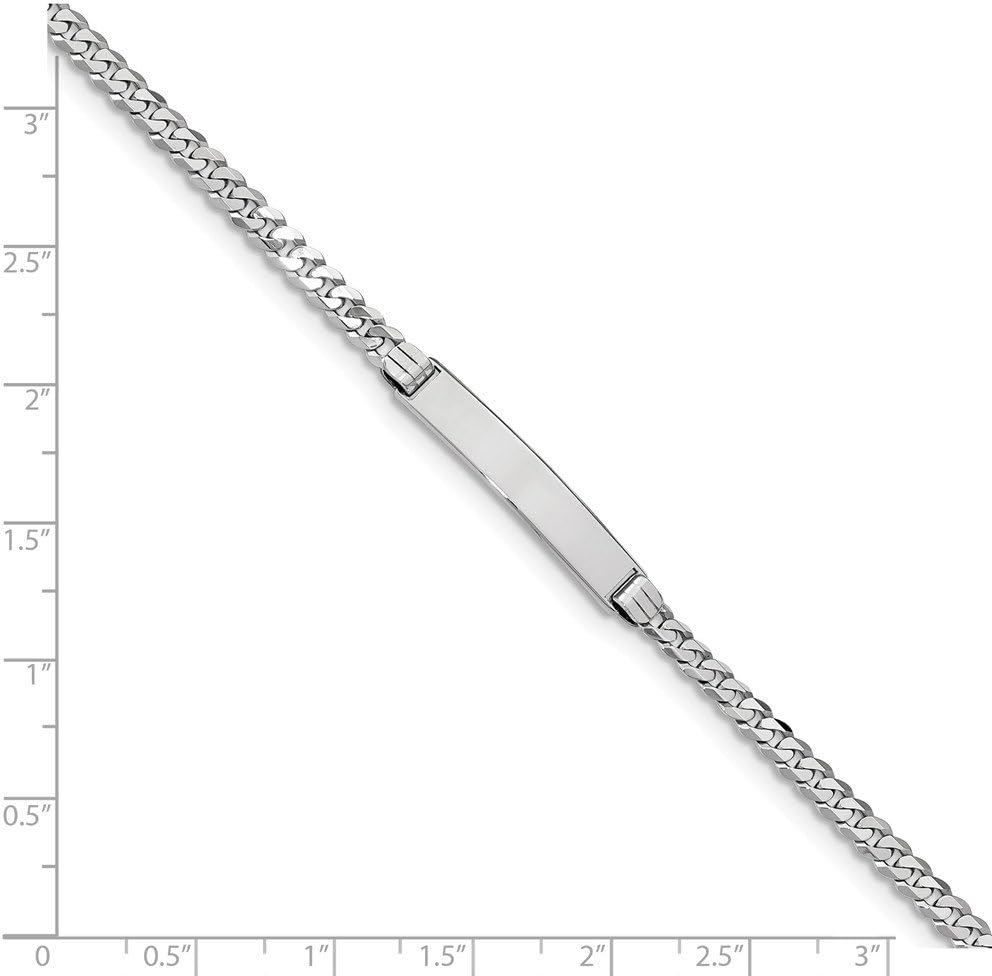Solid 14k White Gold Flat Curb Cuban Link ID Bracelet Engravable Identification Name Bar Tag - with Secure Lobster Lock Clasp 8" (Width = 5mm)