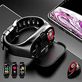 M1 2 in 1 Smart Watch Wireless Bluetooth Headset Combo Running Music Wristband Earphone Heart Rate Blood Pressure Fitness Tracker Call Sleep Monitor Women Men Sport Smart Band with Earbuds