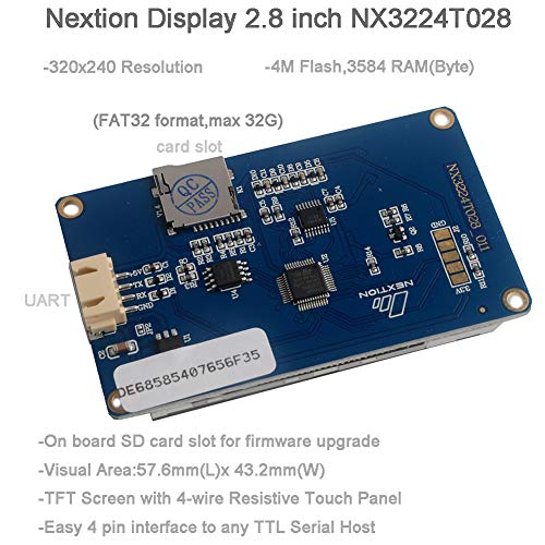 Image of Nextion 2.8 inch HMI Display Resistive Touch Screen 5V TFT LCD 320x240 for Arduino ESP32 Board (NX3224T028)
