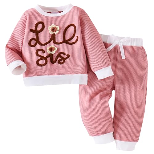 Winmany Conjunto de sudadera de manga larga rosa para hermana mayor, hermana pequeña, conjunto de pantalones para otoño e invierno, Hermana pequeña, 6 12 meses