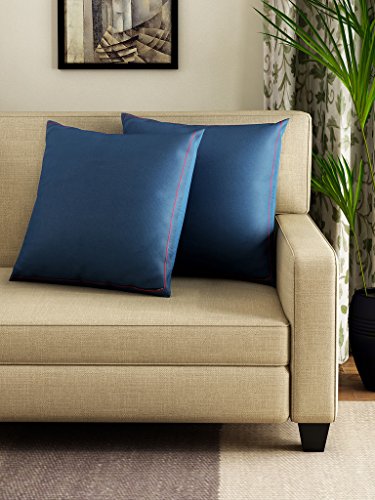 Image of Swayam Set of 2 Solid Cotton Blue Cushion Cover | 24 x 24 Inch | Soft Breathable Fabric with Hidden Zipper | Decorative & Stylish Cushion Covers for Sofa, Living Room, Bedroom & Couch