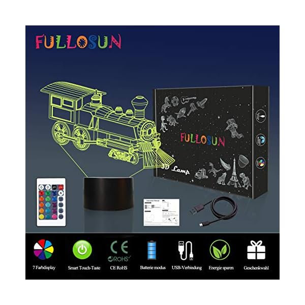 Zug Nachtlicht, 3D Illusion Lampe für Kinder, 16 Farben RGB mit Fernbedienung, Geburtstagsgeschenke für Kinder Jungen… – Bild 8