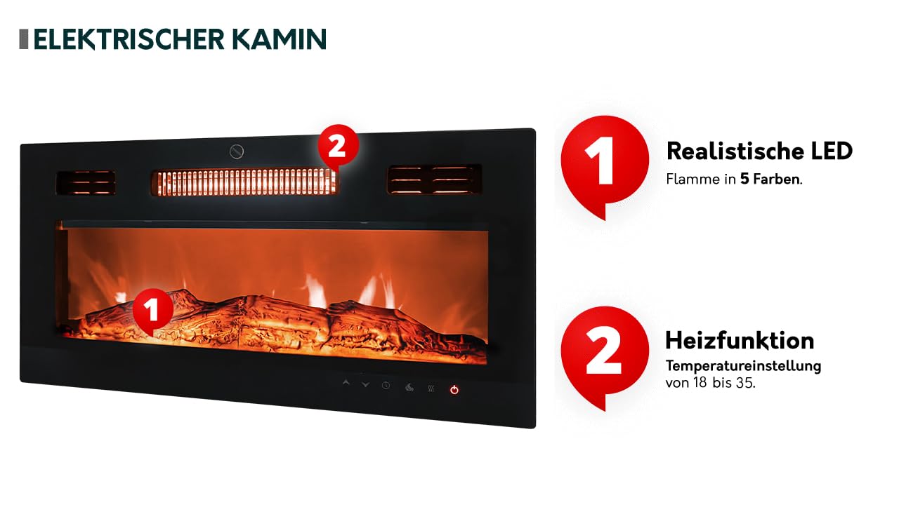 Mirjan24 Lostino - Armadio TV con camino elettrico LED, fiamma reale, fornello di cristallo, riscaldamento TV LED (Low board)