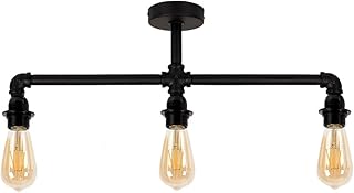 Industrial Steampunk Style Satin Black 3 Way Bar Pipework Ceiling Light Fitting