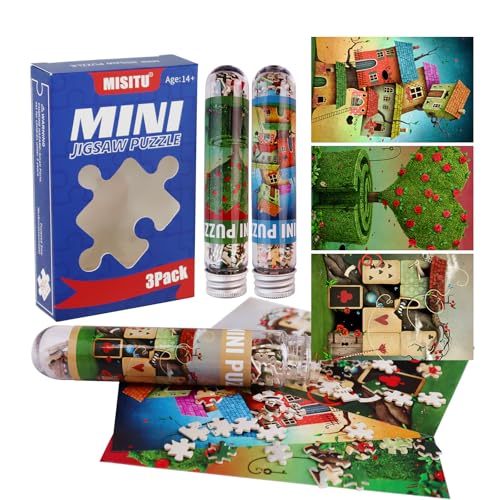 MISITU Lot de 3 mini puzzles de 150 pièces pour adultes, petits puzzles délicats, maison de poker