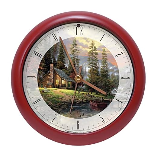 Mark Feldstein & Associates Thomas Kinkade Peaceful Retreat Meditative Nature Sound Clock, 8 Inch, Red, for Wall or Desk