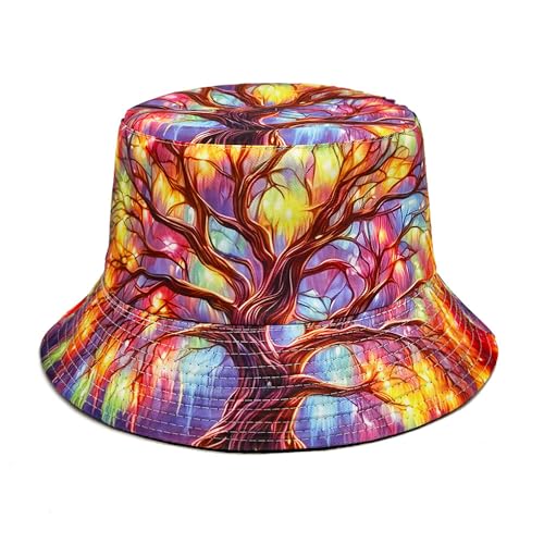 Image of Bucket Hat for Women Men,Travel Sun Beach Cap,Unisex Fishing Outdoor Boonie (Multicolour Tree)