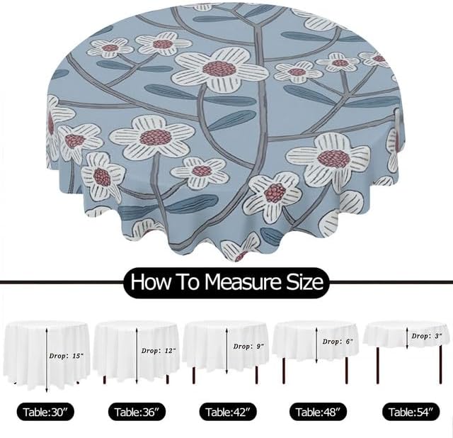 Miniatura 6 de Blue Floral Round Tablecloth Table Cloth Decor Washable Table Cover with Wrinkle Resistant for Home Kitchen Dining Room Picnic Camping Party Holiday