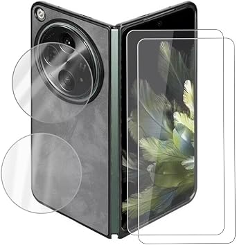 Phone Case for Oppo Find N3 7.82" + 2 Pieces Tempered Glass Screen Protector, Leather Back Cover Case + 2 Pieces Lens Protective Film, Anti-Collision Protective Cover - Grey