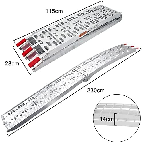 Aufun Loading Ramps Aluminium Loading Rail Foldable Ramps Silver Ramp Non-Slip Ramp for Car,Motorcycle,Bike and Van, Max Load Capacity 340KG
