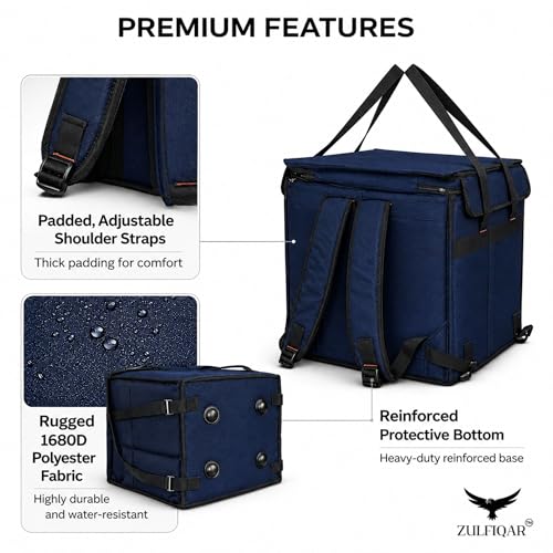 Image of ZULFIQAR Insulated Delivery Bag for Bike, Thermal Food & Grocery Delivery Bag, Waterproof Heavy-Duty Carrier, 15x15x15 Inch (Large 65L - Black) (Blue, Large)